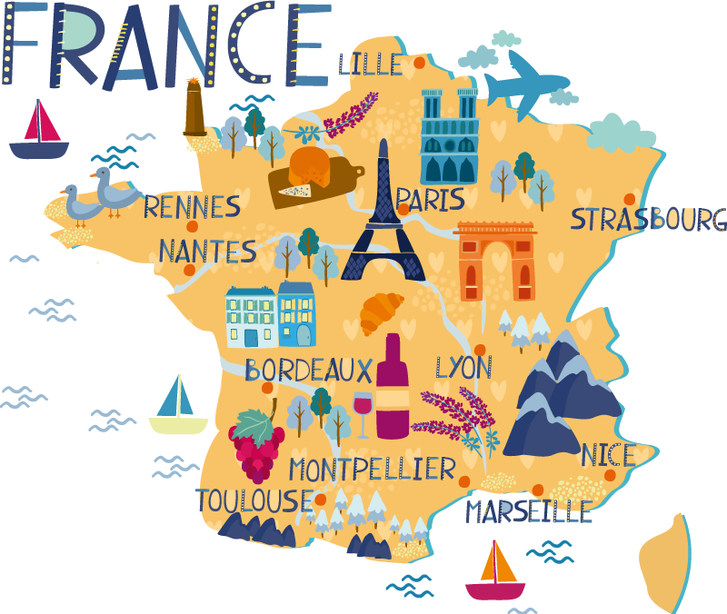 Tappeto vinile mappamondo turismo francia - TenStickers