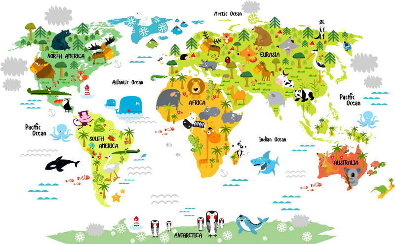 Tappeto vinile mappamondo animale per bambini - TenStickers
