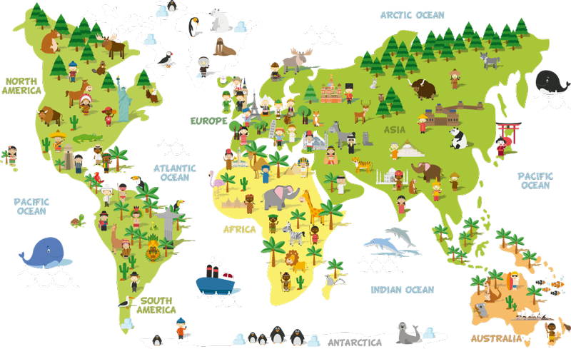 Tappeto vinile mappamondo mappa persone inglese - TenStickers
