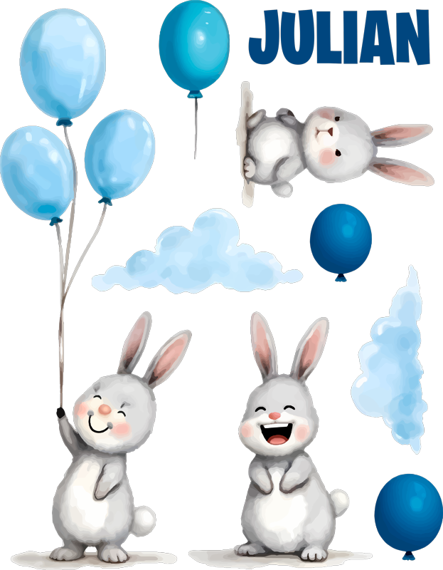 Tappeto vinile per bambini palloncini blu con coniglietti - TenStickers