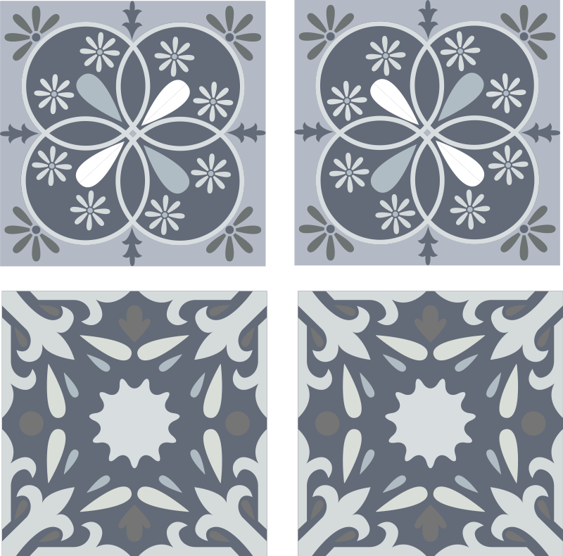 Tappeto vinile bagno adesivo piastrelle fiori blu - TenStickers