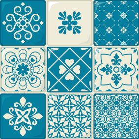 Tappeto pvc cucina motivo grigio e blu - TenStickers