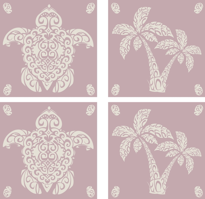 Tappeto pvc cucina motivo tartaruga e palma hawaiana - TenStickers