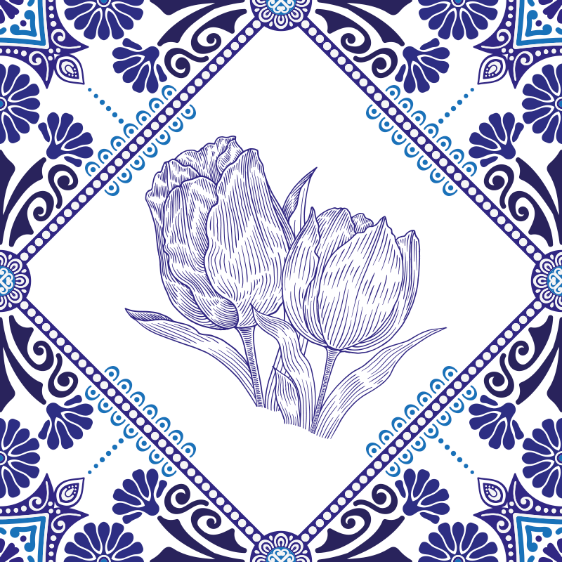 Tappeto pvc cucina tulipani blu di delft - TenStickers