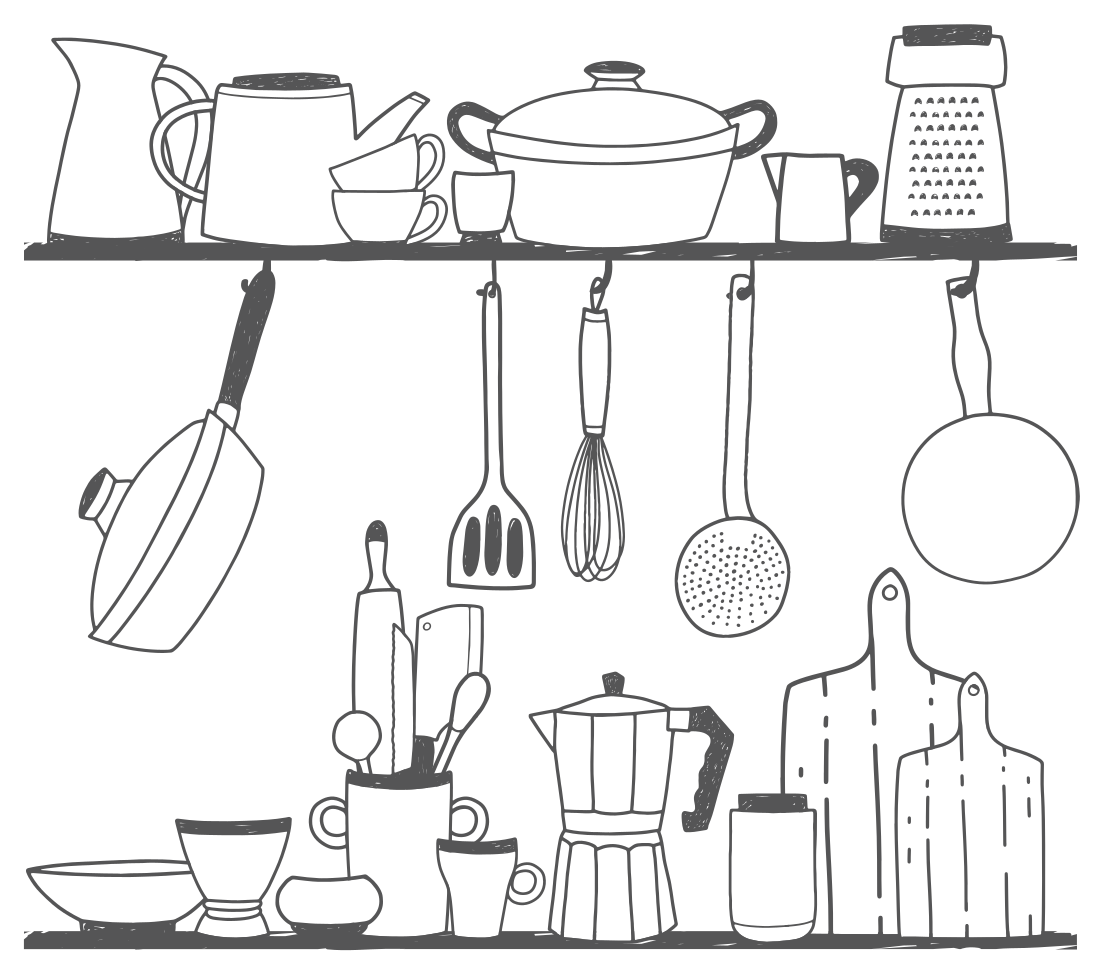 Tappeto pvc cucina utensili da cucina su mensole - TenStickers