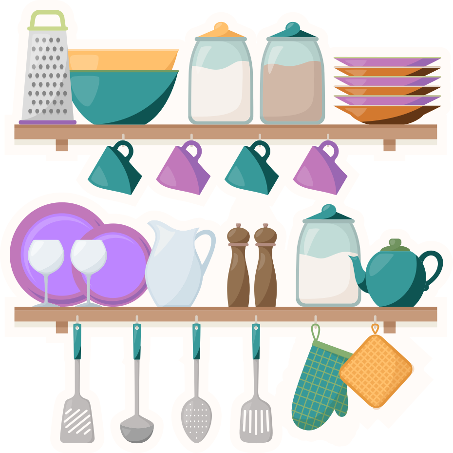 Tappeto pvc cucina con ripiani e utensili da cucina - TenStickers
