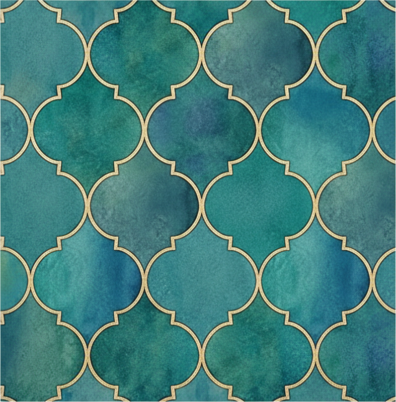 Tappeto pvc cucina verde giada con dettagli oro - TenStickers