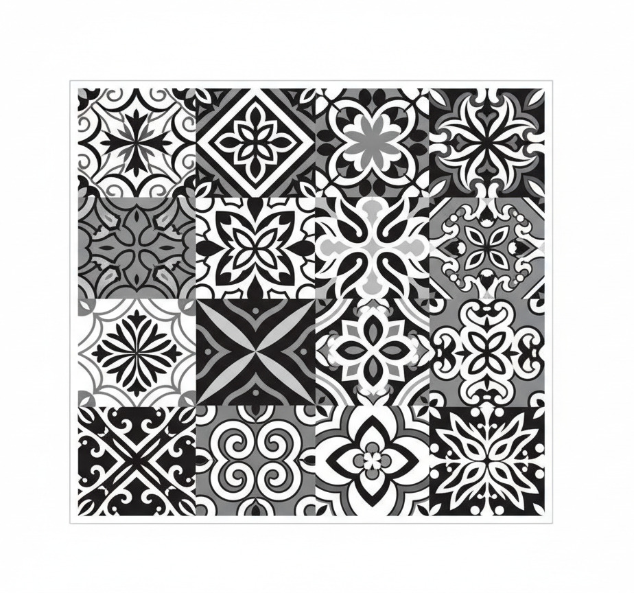 Tappeto pvc cucina geometrie nere a contrasto - TenStickers