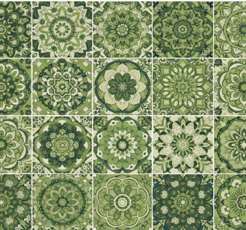 Tappeto pvc cucina effetto kaleidoscopico verde muschio - TenStickers
