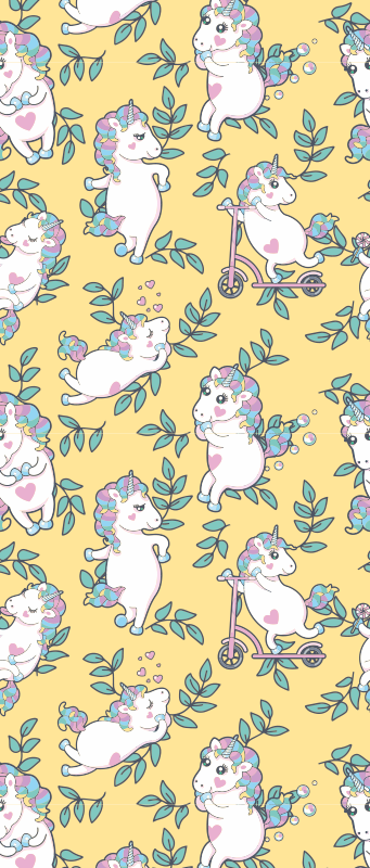 Tappeto vinile camera da letto motivo unicorni e foglie - TenStickers