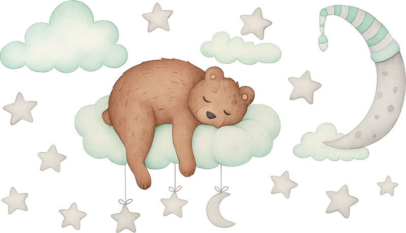 Tappeto vinile camera da letto orso che dorme tra le nuvole - TenStickers