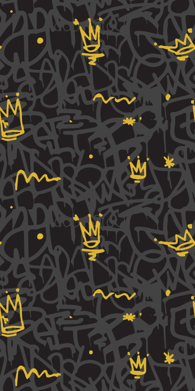 Tappeto vinile camera da letto corona graffiti oro e nero - TenStickers