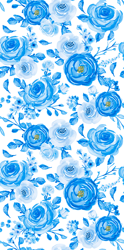 Tappeto vinile camera da letto fiori blu orologi nordici - TenStickers