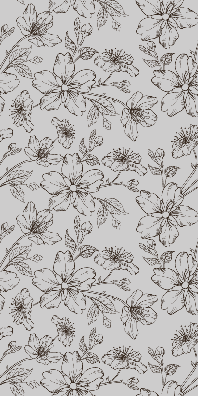Tappeto vinile natura fiori neri su sfondo grigio - TenStickers