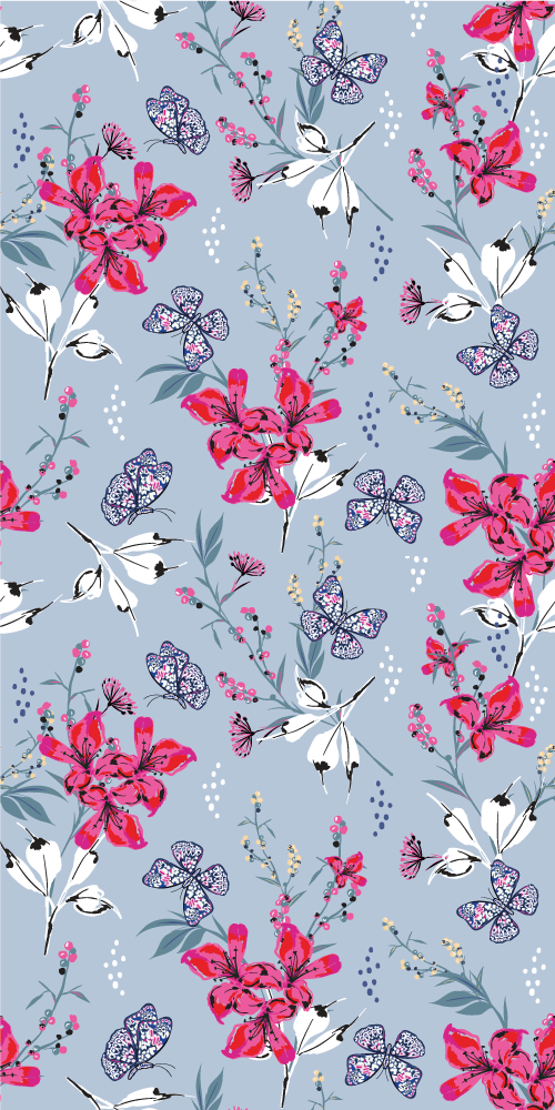 Tappeto vinile natura fiori rossi astratti e farfalle - TenStickers