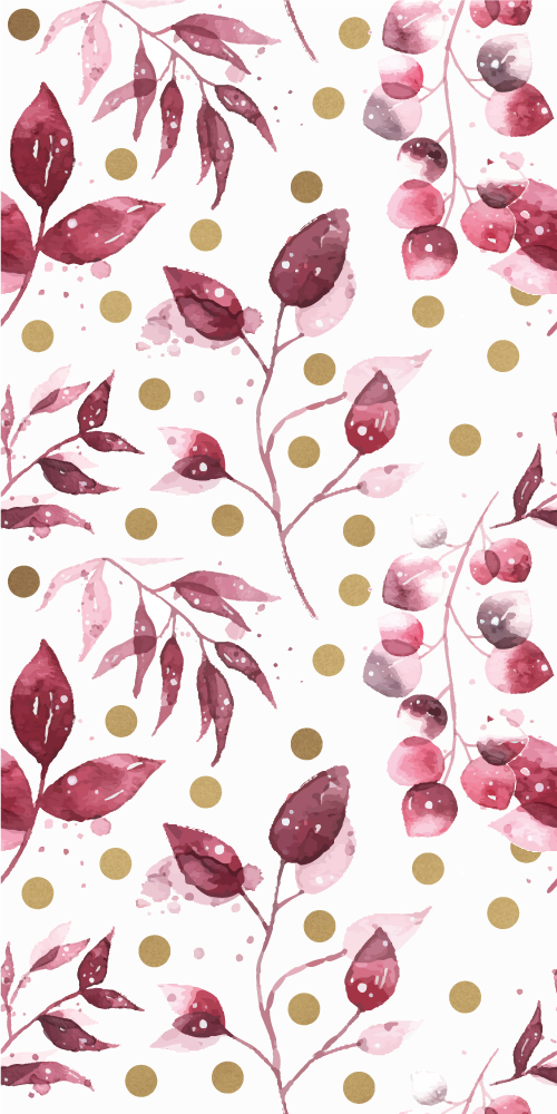 Tappeto vinile natura foglie bordeaux con puntini oro - TenStickers
