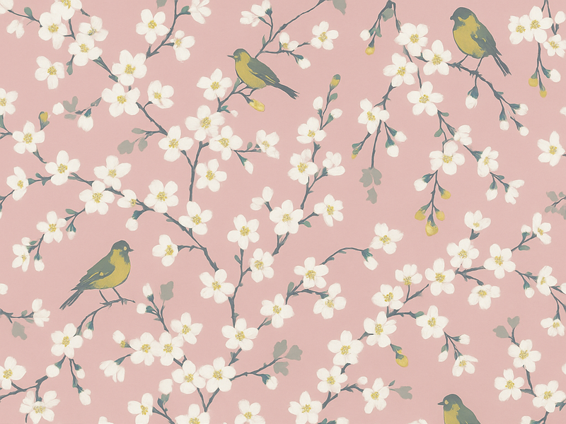 Tappeto vinile natura uccelli del giardino rosa - TenStickers