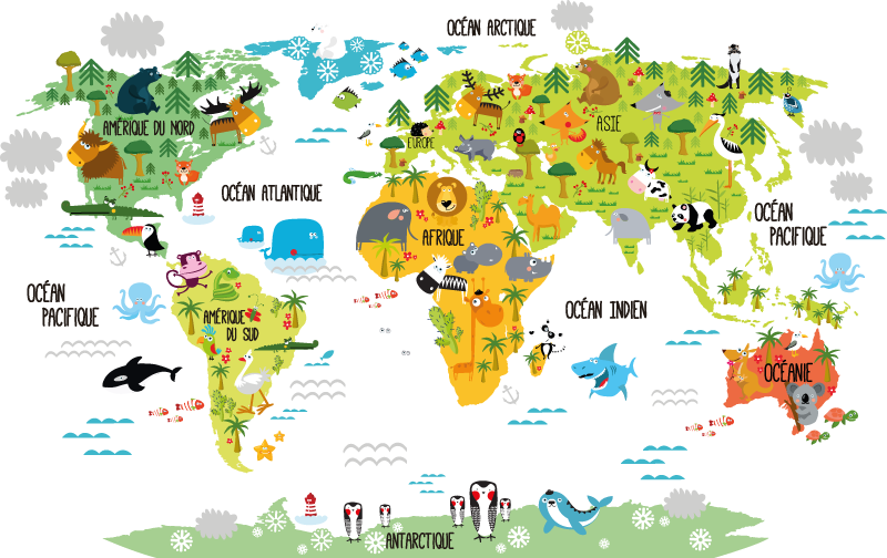 Tappeto vinile mappamondo animale per bambini - TenStickers