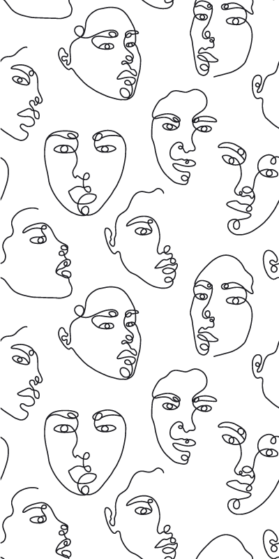 Tappeto vinile moderno motivo facce in line art - TenStickers