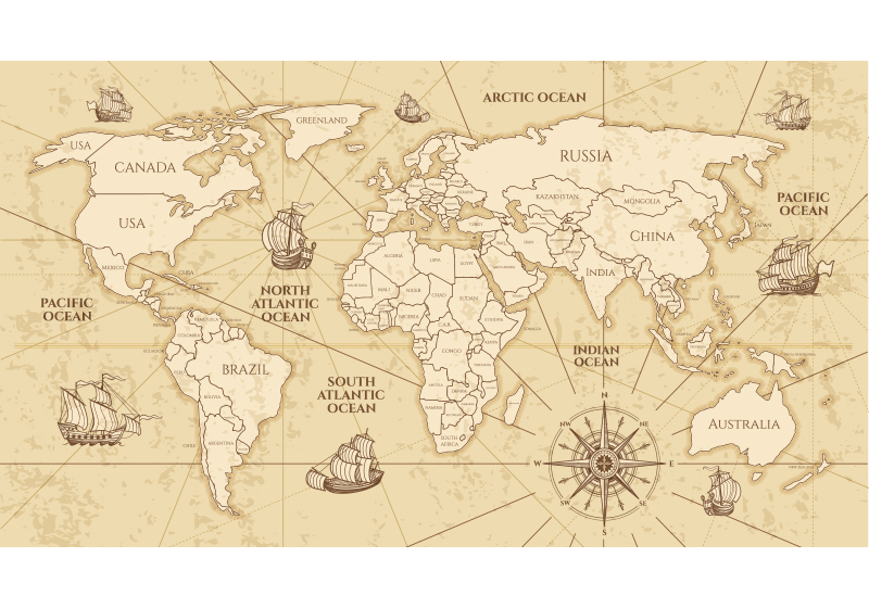 Tappeto vinile mappamondo murale sepia retro - TenStickers