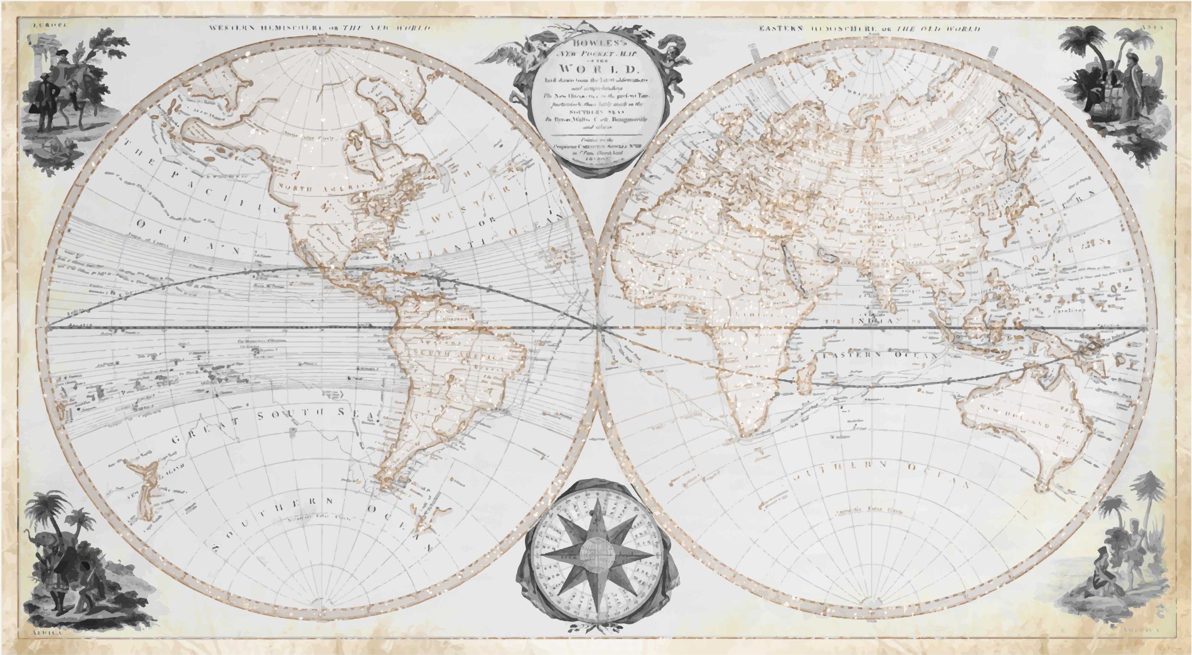 Tappeto vinile mappamondo mappa del mondo acquerello vintage - TenStickers