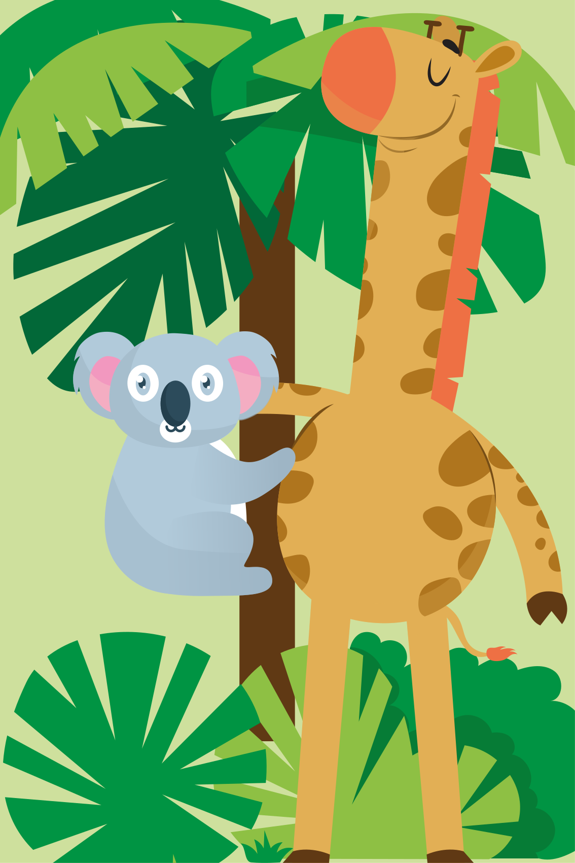 Tappeto vinile per bambini koala che abbraccia una giraffa - TenStickers