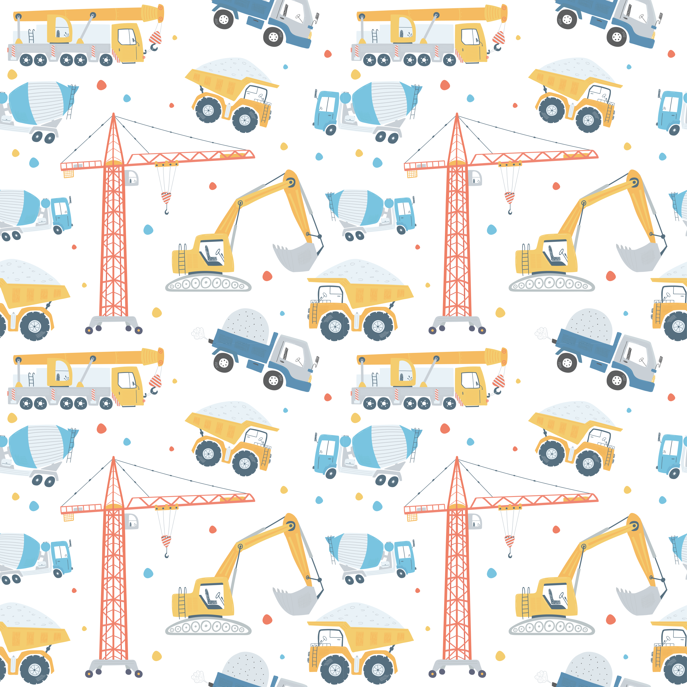 Tappeto vinile per bambini veicoli edili pastello - TenStickers