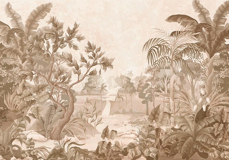 Tappeto vinile beige vedute di una giungla tropicale - TenStickers