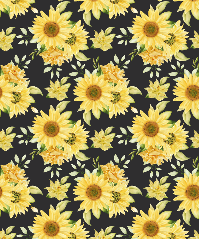 Tappeto vinile giallo motivo girasole sfondo nero - TenStickers