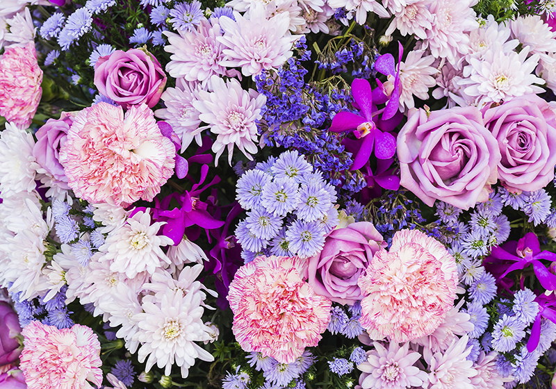 Tappeto vinile viola con fiori decorativi - TenStickers