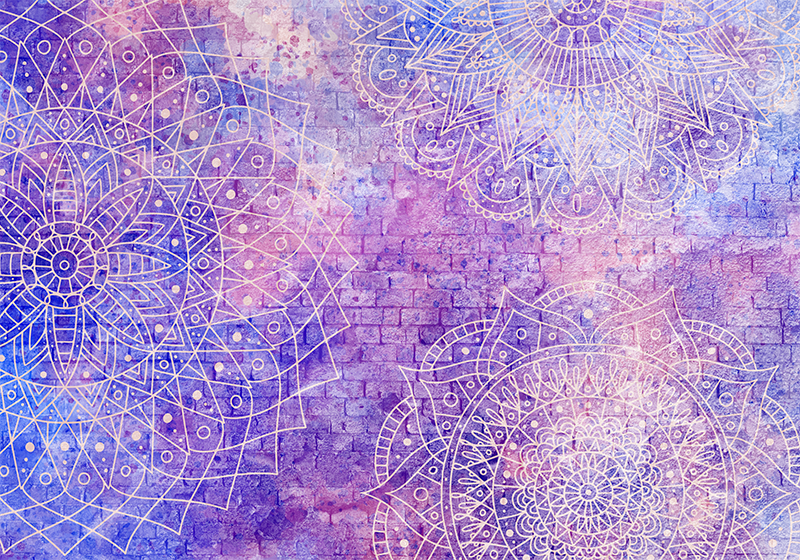 Tappeto vinile viola muro di mattoni con mandala - TenStickers