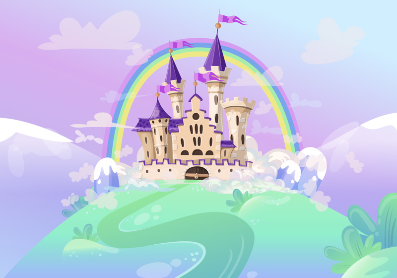 Tappeto vinile viola murale bambini castello principessa - TenStickers