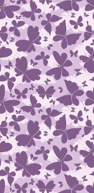 Tappeto vinile viola motivo farfalle su cielo nuvoloso - TenStickers