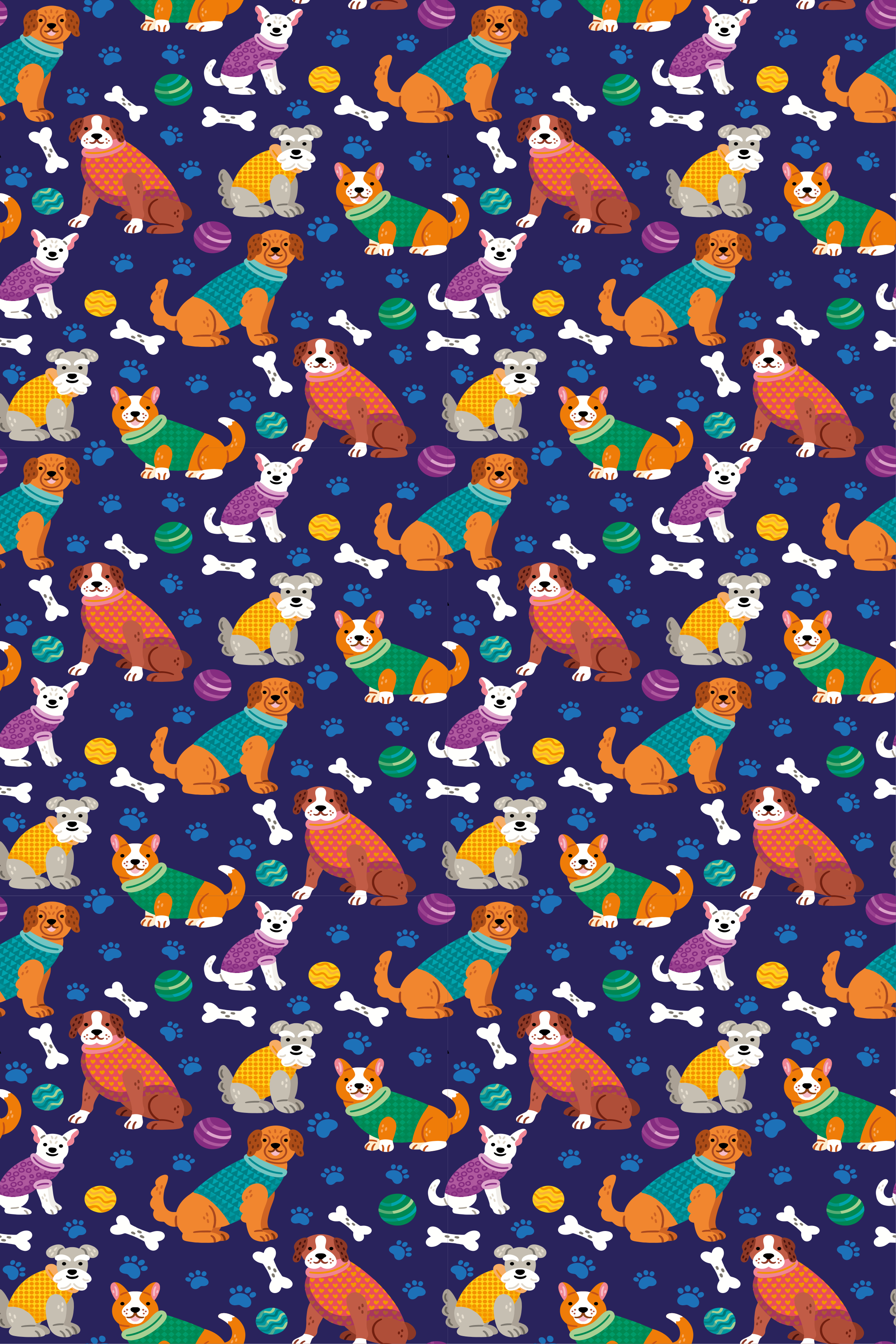 Tappeto vinile viola con motivo cani colorati - TenStickers