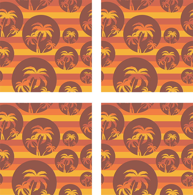 Tappeto vinile arancione motivo tramonto e palme - TenStickers