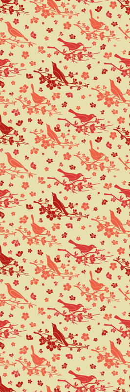 Tappeto vinile arancione alberi orientali con uccelli - TenStickers