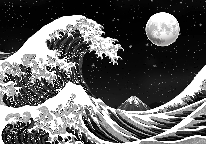 Tappeto vinile nero onda di kanagawa notturna - TenStickers