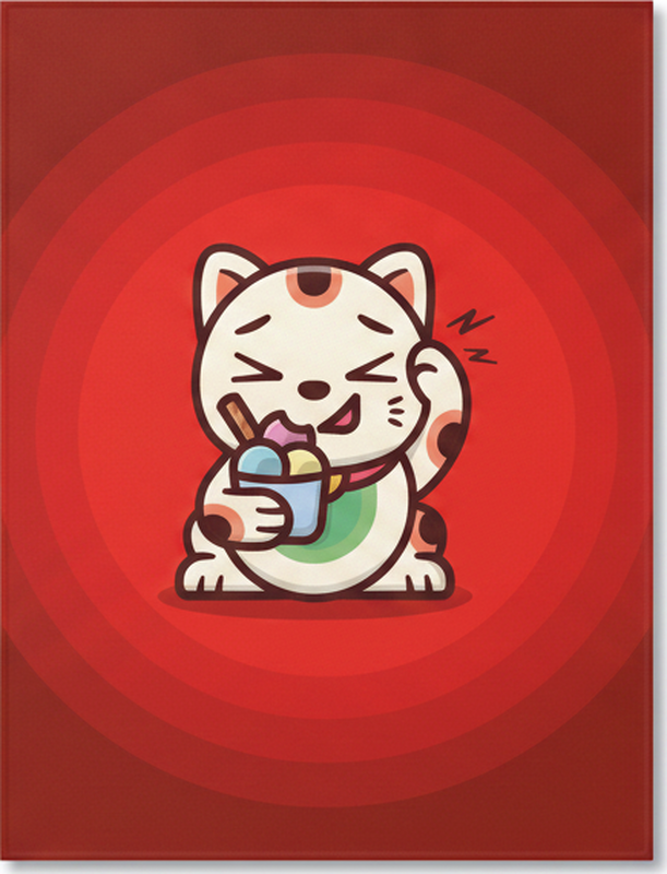 Tappeto vinile rosso gattino adorabile con gelato - TenStickers