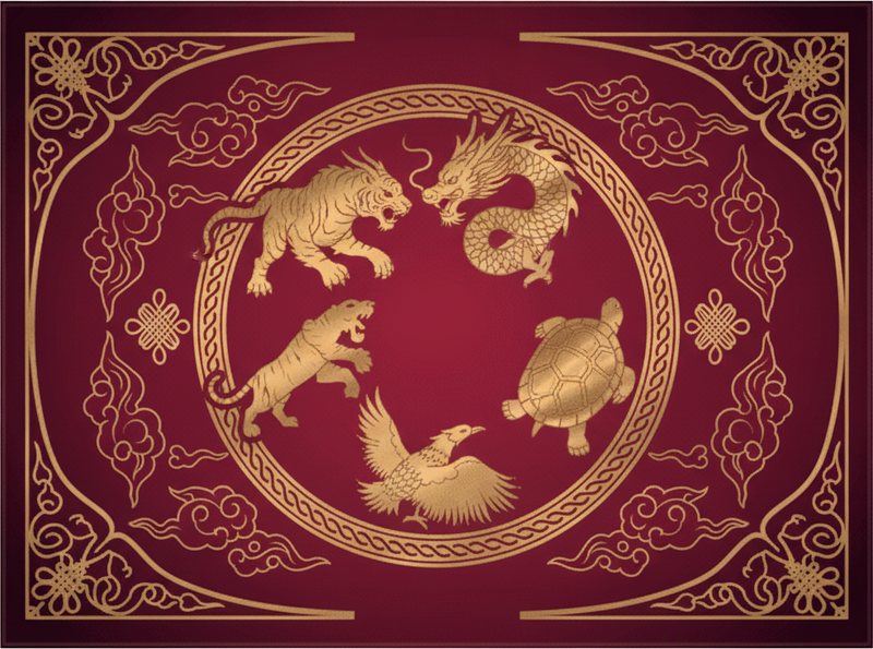 Tappeto vinile rosso drago tigre dei quattro simboli - TenStickers