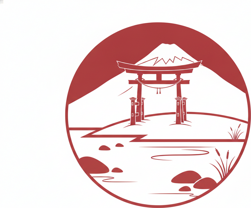 Tappeto vinile rosso struttura giapponese con lago e monti - TenStickers