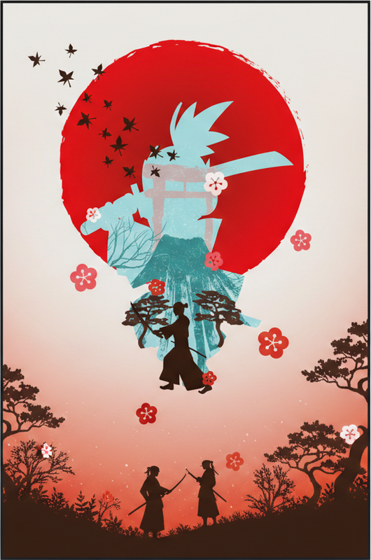 Tappeto vinile rosso illustrazione tramonto combattente - TenStickers