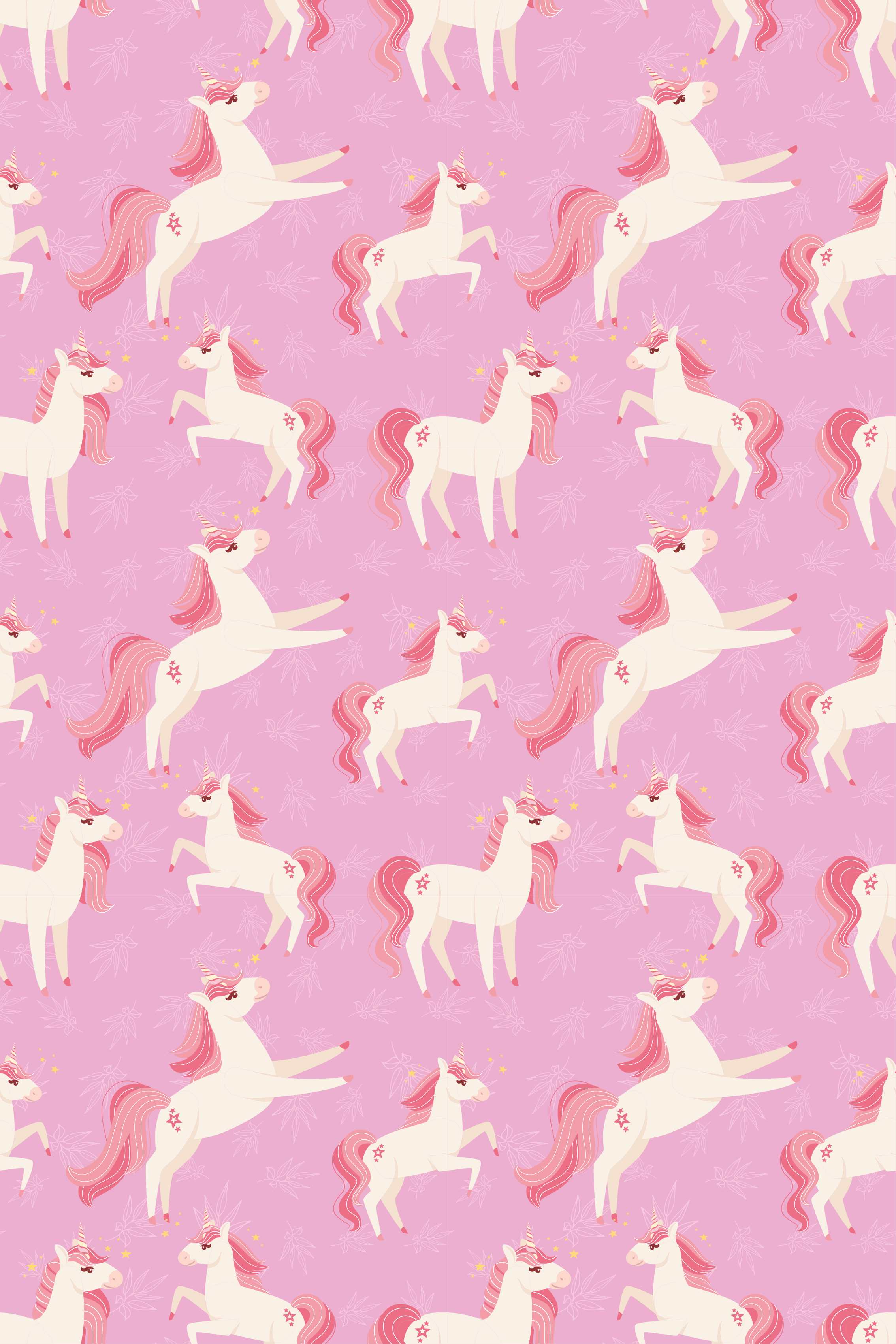 Tappeto vinile rosa unicorni pastello con piante e fiori - TenStickers