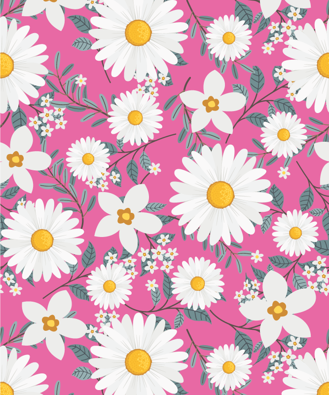 Tappeto vinile rosa fiori di margherita su sfondo rosa - TenStickers