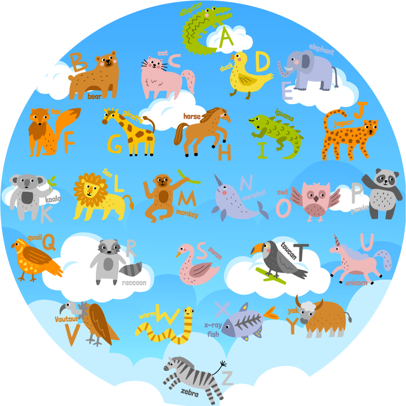 Tappeto vinile rotondo cerchio alfabetico degli animali - TenStickers