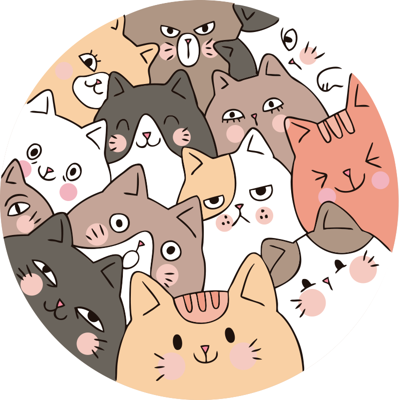 Tappeto vinile animali facce di gatto dei cartoni animati - TenStickers