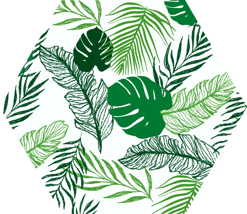 Tappeto vinile fiori esagono di fogliame tropicale - TenStickers