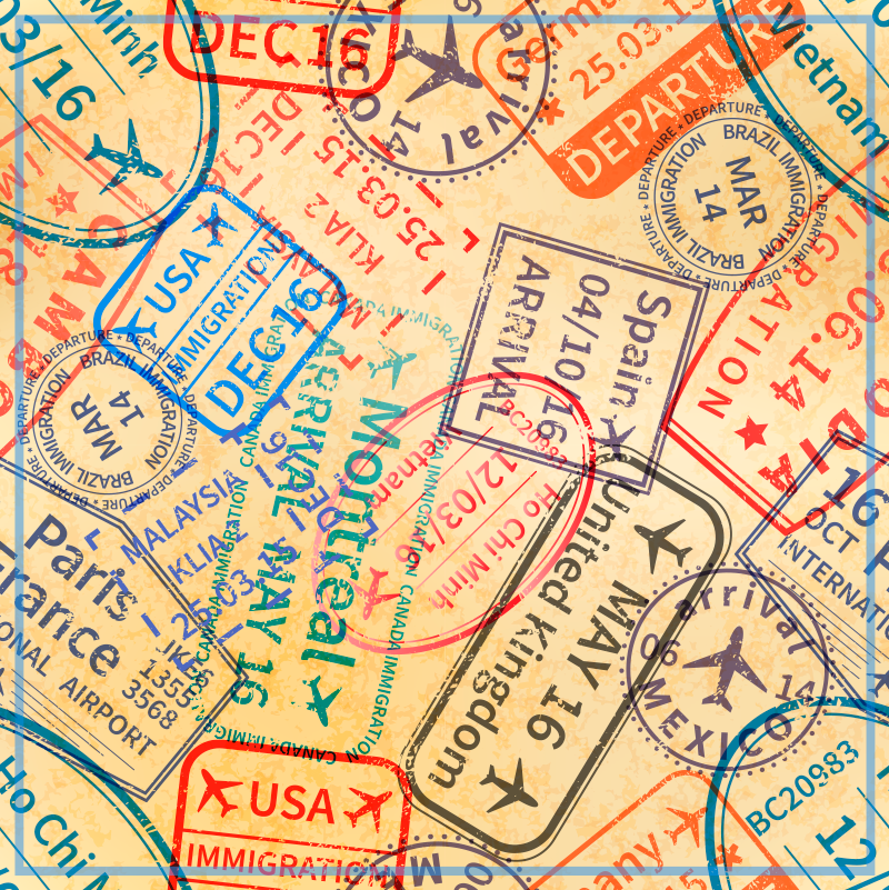 Tappeto vinile mappamondo timbri sui passaporti di viaggio - TenStickers