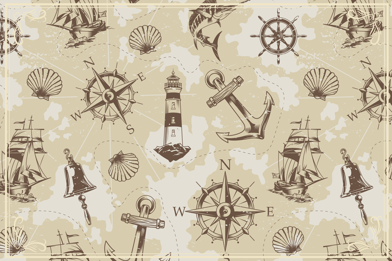 Tappeto vinile vintage motivi di esplorazione nautica - TenStickers