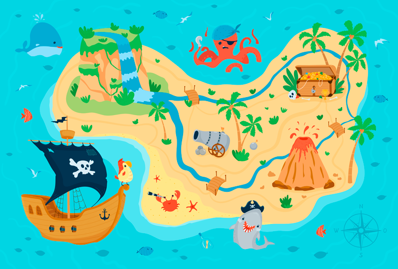 Tappeto vinile giochi mappa delle avventure dei pirati - TenStickers