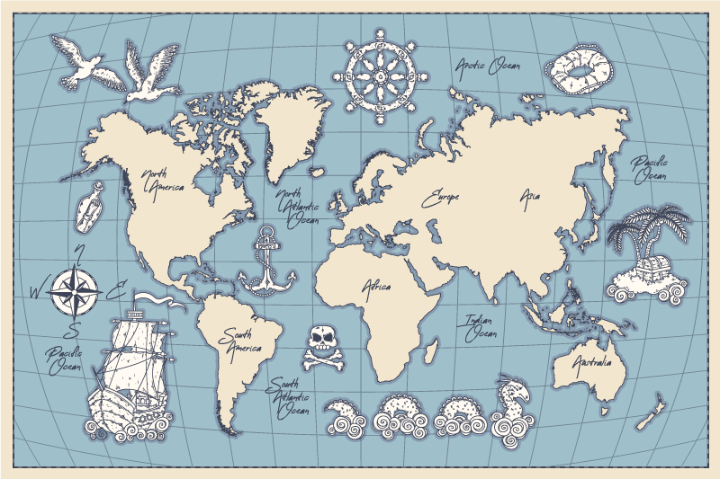 Tappeto vinile mappamondo mappa del mondo nautico - TenStickers